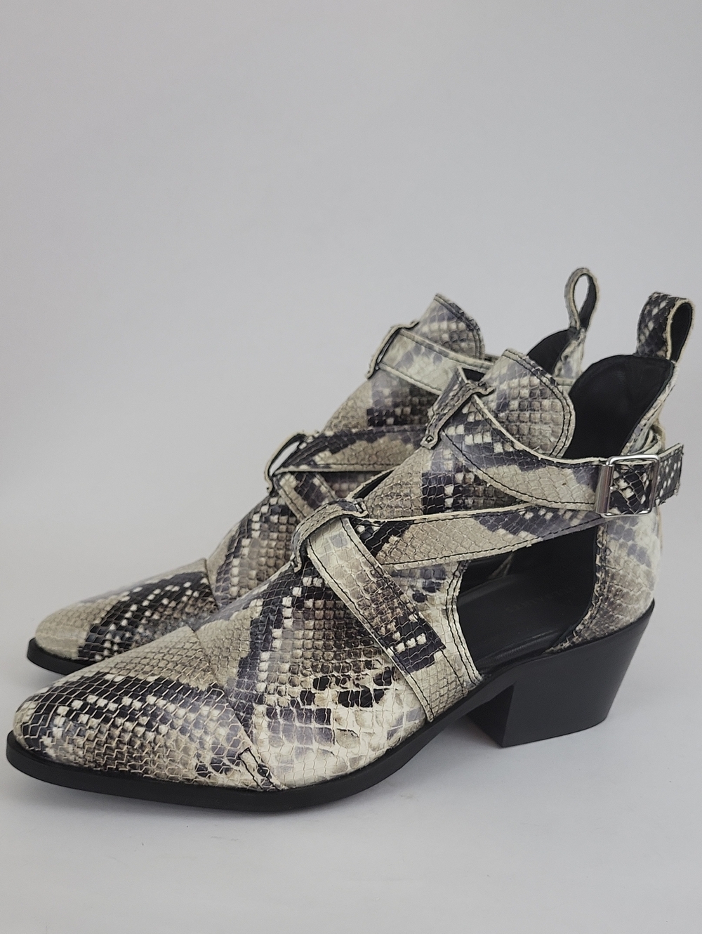 All Saints | Darcy Goat Leather Buckled Booties In Summer Snake Size EU 41/US 11